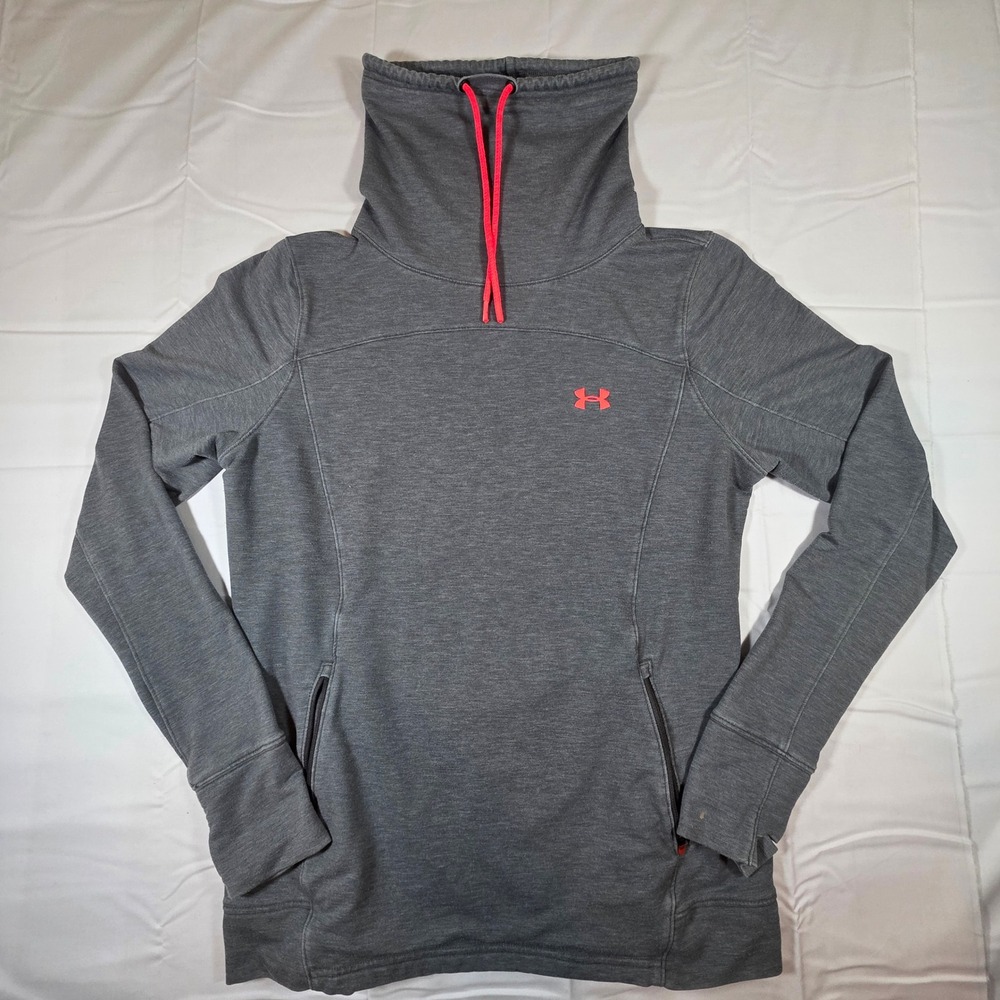 Under Armour Womens Gray Funnel Neck Pullover Sweatshirt XL Pink Drawstring